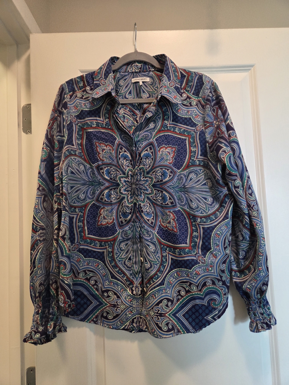 Foxcroft Women’s Paisley Button Down Shirt Size Large 100% Cotton